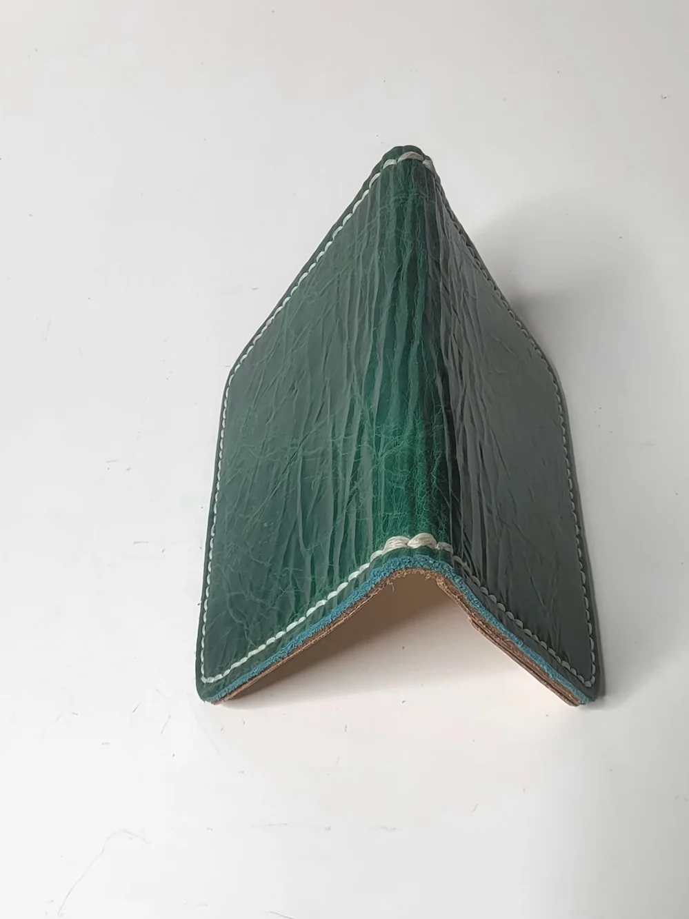 Hand Made Genuine Lether Wallet Slim Bifold Cash & Card Holder Stitched Green